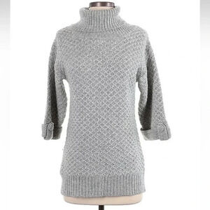 Barney’s New York Chunky Knit Sweater Size S Small Turtleneck Wool Blend Gray